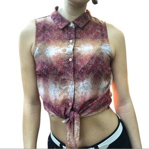 collared button up tie bottom tank